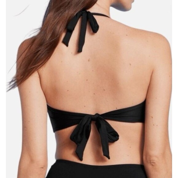 NWT Shade & Shore Women's M Black Triangle Bralette Faux Wrap Halter Bikini Top - Picture 2 of 5